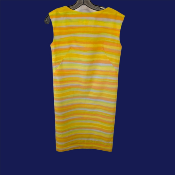 Vintage Dresses & Skirts - Vintage Dress Shift  Style Yellow and Orange Dress Sleeves Zipper Back
